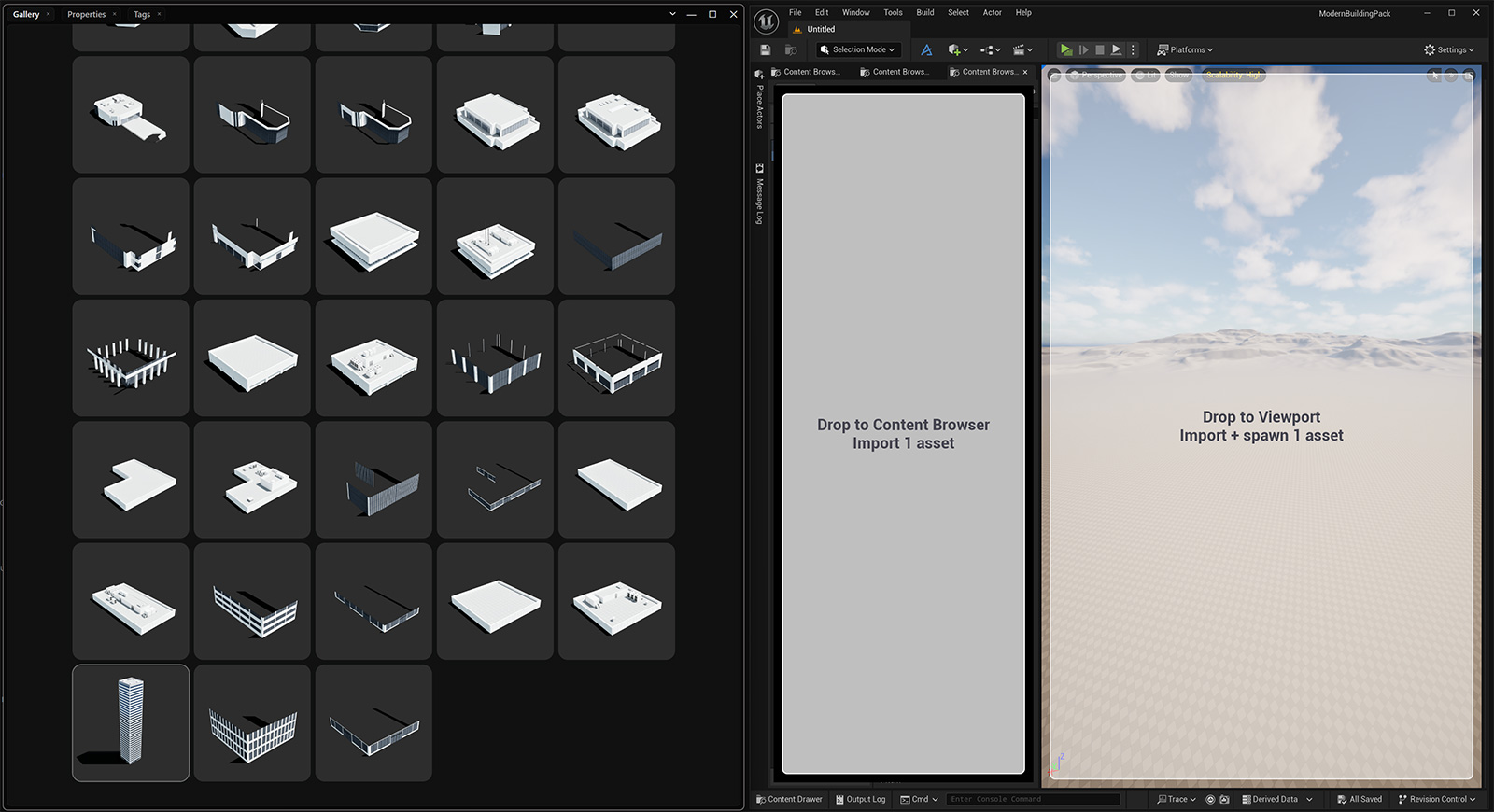 Dropping an asset from Uiture Link into an Unreal project